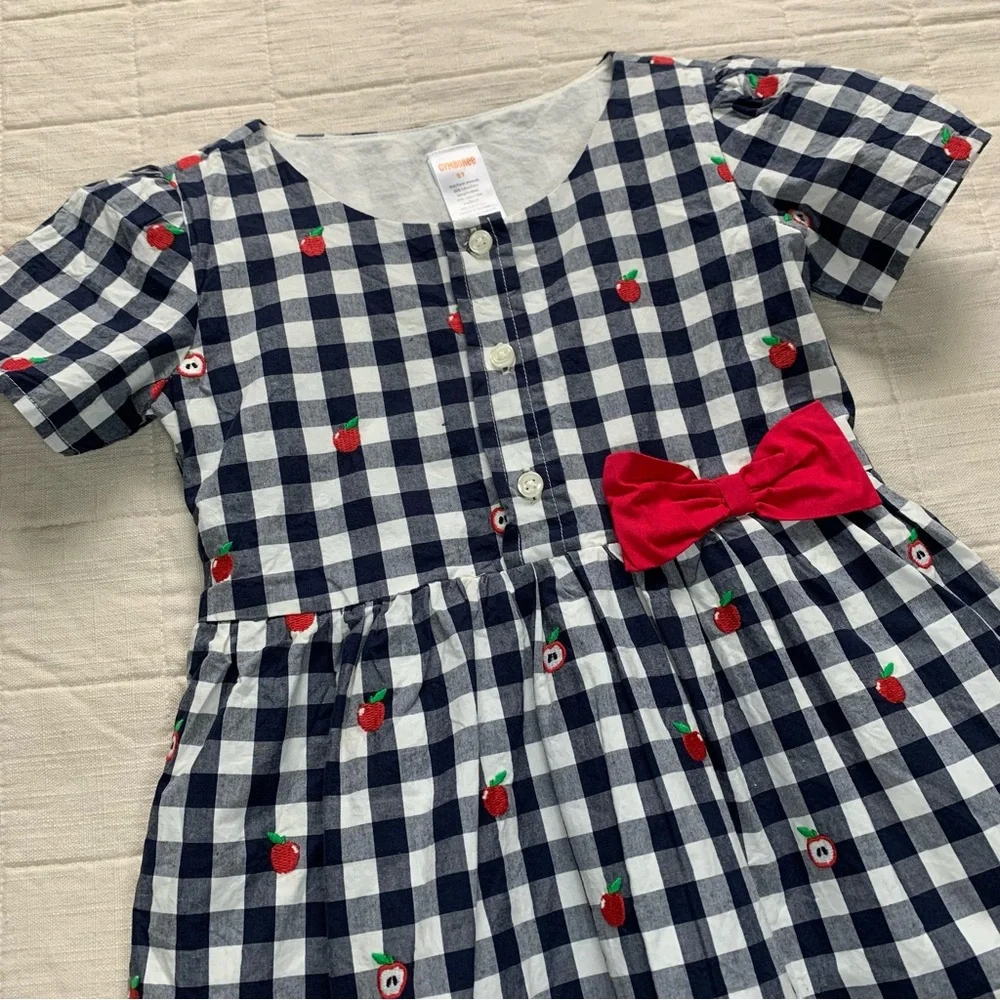 Gymboree‎ Navy Gingham Apple Poplin Dress Size 5T